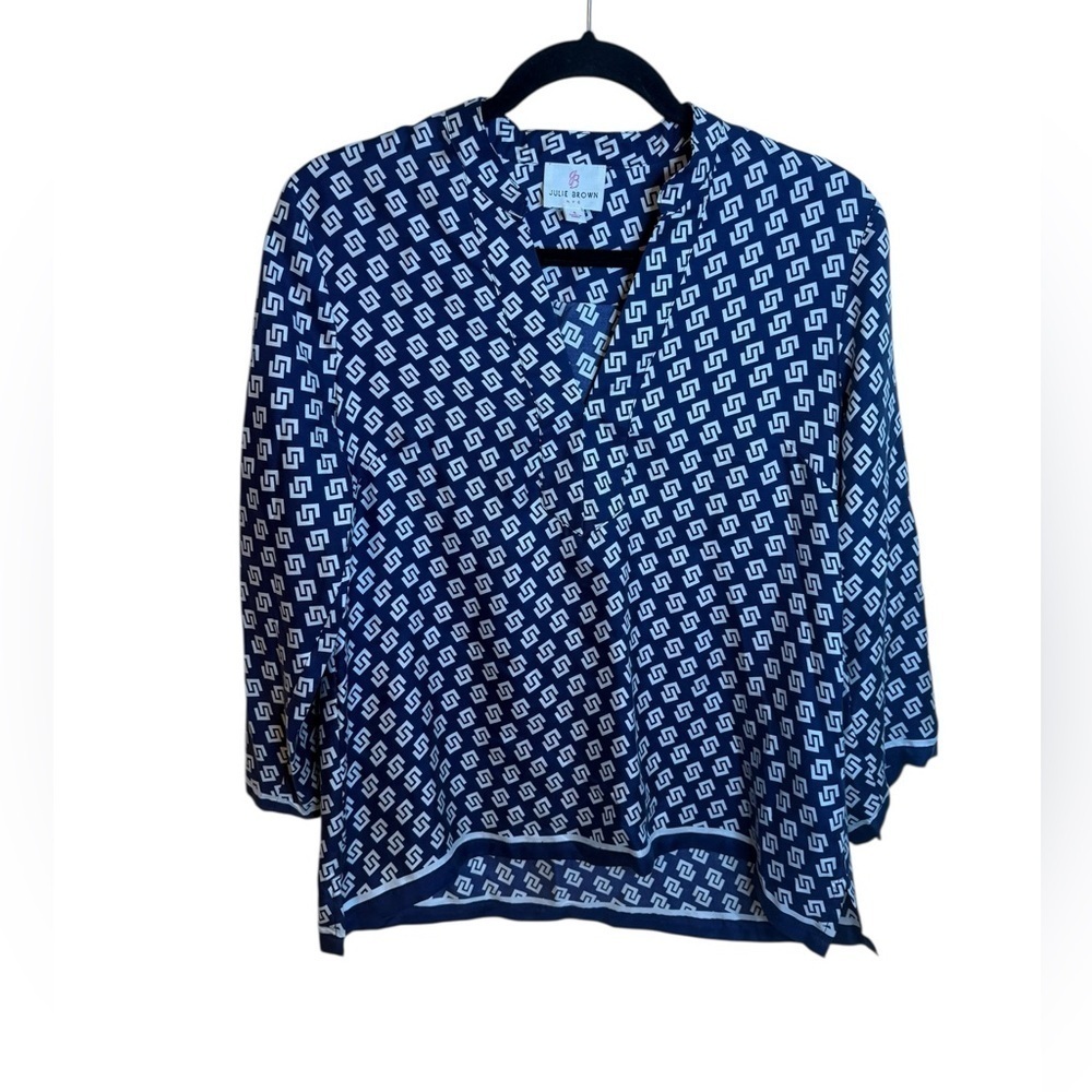Julie Brown NYC Navy Blue Preppy Silk Tunic Top